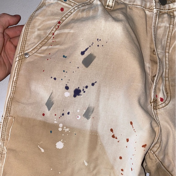 MNML NWOTs Flare Denim Pants - Khaki with Paint Splatter | B243 | Size 34 - Picture 4 of 13